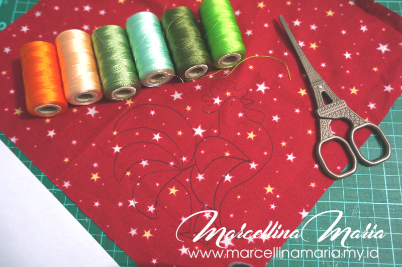 DIY napkin with rooster hand embroidery to celebrate chinese new year, the year of rooster